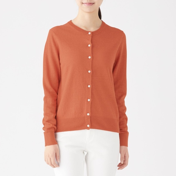Muji Orange French Linen Cardigan 